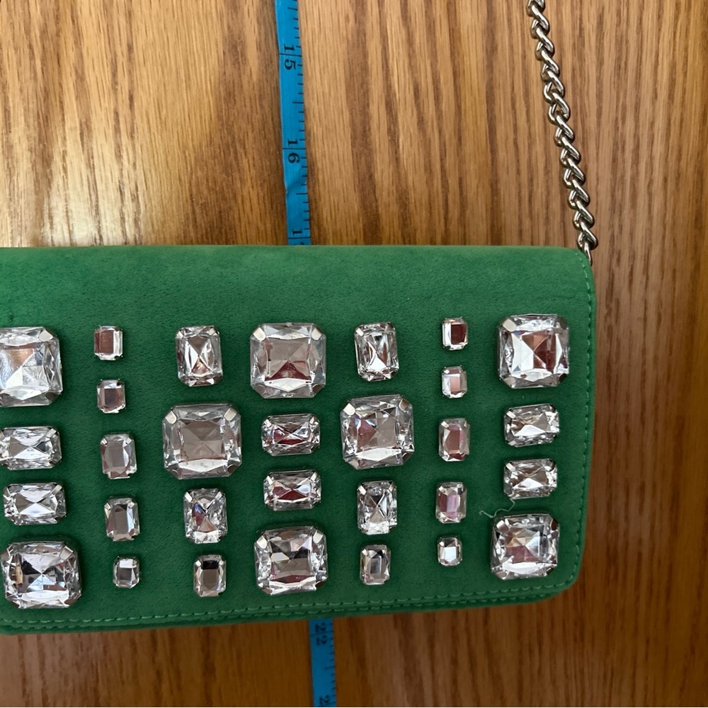 Aldo Green Suede & sparkling rhinestones Crossbody purse /clutch